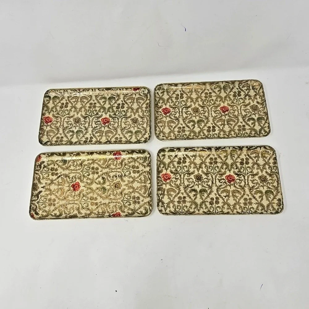 Vtg Viking Import Japan paper mache trays set of 4 floral Chinoiserie